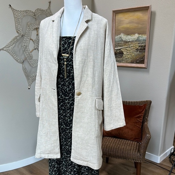 ZARA Brand Linen Blend Oversized Long Blazer - Picture 1 of 11
